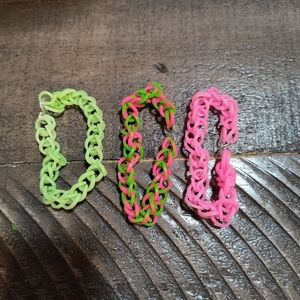Handmade Wicked-Inspired Pink & Green Bracelet Set (3 Bracelets) - Size 6 Inches